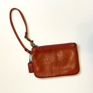 Coach Wristlet in Brown Leather with Horse Carriage Embossed Small Wallet